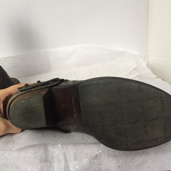 Janet & Janet Italy Gray Taupe mid calf pull on boot Size 38.5 Bohemian Western - Picture 13 of 16